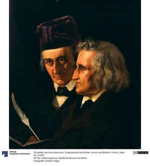 Doppelportraet der Brueder Wilhelm Grimm-links-und Jacob-Grimm von Elisabeth Jerichau-Baumann 1855.jpg